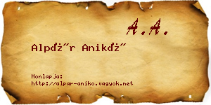 Alpár Anikó névjegykártya